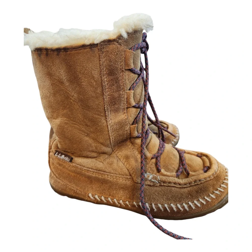 L.L Bean kids slip on moccasin boot sz‎ 4 brown slip on shoe suede sherpa lined